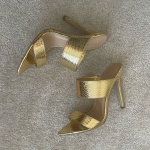 Metallic gold slip on heels